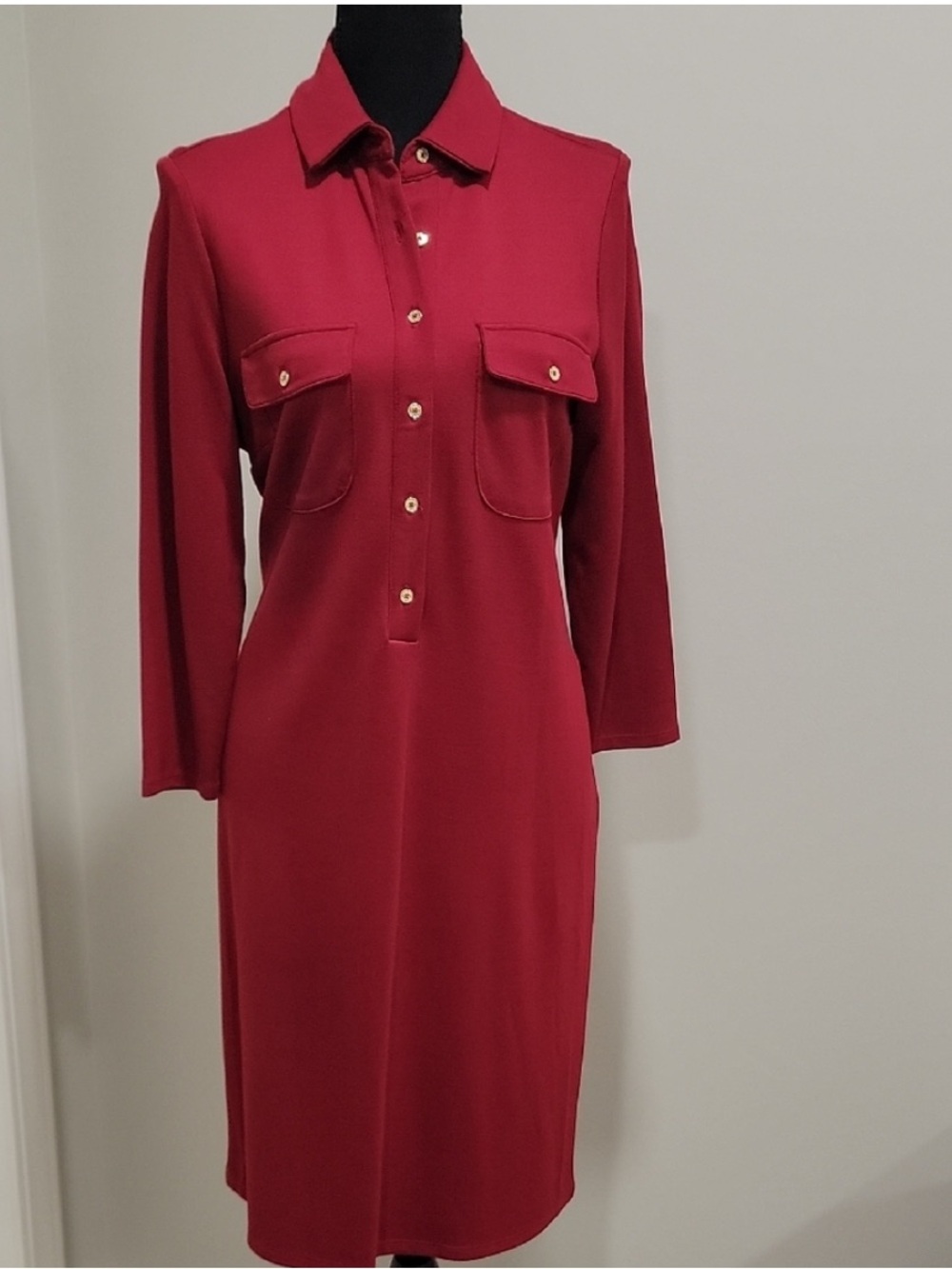 JONES NEW YORK Classic Red Button-Front Shirt Dress
